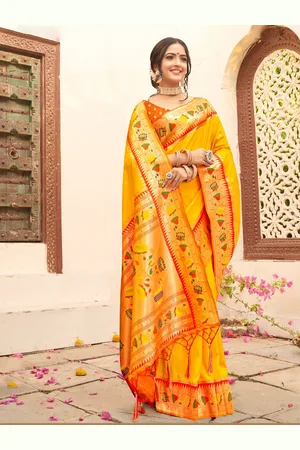SANGAM PRINTS Ethnic Motifs Woven Design Zari Paithani Saree