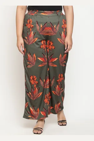 Amydus Women Plus Size Floral Printed High-Rise Parallel Trousers