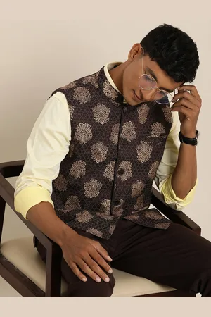 Taavi Men Pure Cotton Ethnic Printed Festive Nehru Jacket