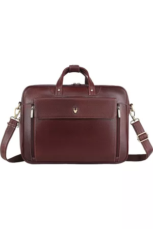 WildHorn Men Maroon Textured Genuine Leather 15 Inch Laptop Bag