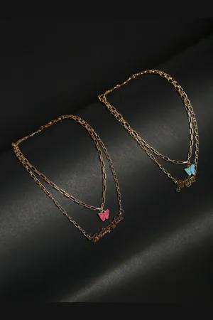 DressBerry Pink & Blue Set Of 2 Gold-Plated Layered Chain