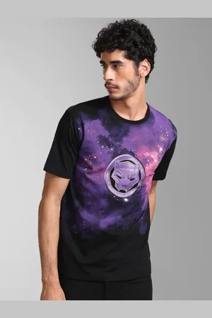 Kazo Men Black Printed Raw Edge Cotton T-shirt