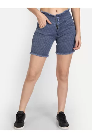 AngelFab Women Self Design High-Rise Denim Shorts