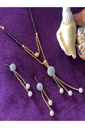 JEWEL WORLD Gold Plated Mangalsutra With Earrings