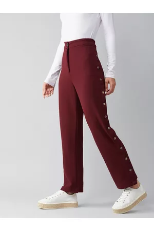 Miss Chase Women Maroon Flared Solid Regular Trousers