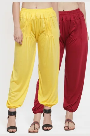 GRACIT Women Set of 2 Yellow & Maroon Solid Harem Pants