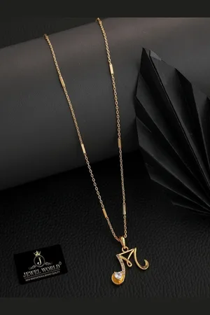 JEWEL WORLD Gold-Plated M Letter Stone Studded Necklace