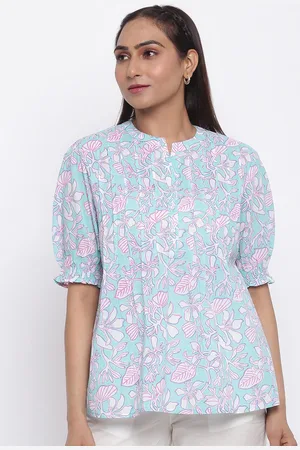 Fabindia Blue Floral Print Boxy Top