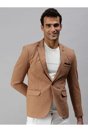 SHOWOFF Men Brown Solid Slim-Fit Single-Breasted Casual Blazer