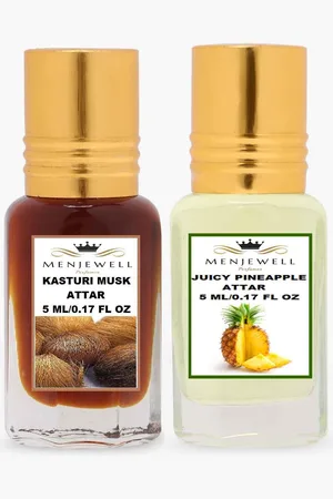 Menjewell Set of 2 Brown & Light Yellow Kasturi Musk & Juicy Pineapple Attar