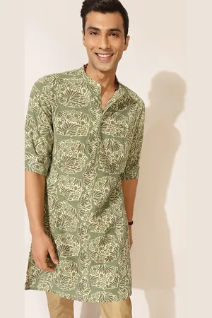 Fabindia FabBasic Floral Printed Mandarin Collar Cotton Kurta