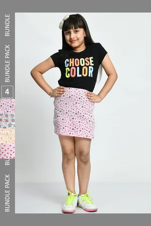IndiWeaves Girls Pack Of 4 Printed Pure Cotton Mini Skirts