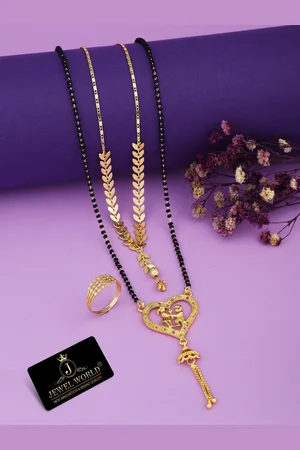 JEWEL WORLD Set of 2 Gold-Plated Beaded Mangalsutra With Finger Ring