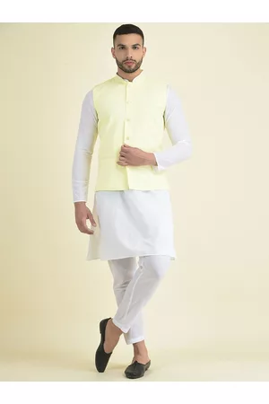 DEYANN Men Ethnic Pyjamas - Men Yellow Ethnic Motifs Embroidered Pure Cotton Kurta with Pyjamas