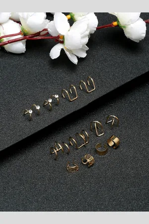 DressBerry Set Of 12 Gold-Plated Contemporary Earrings
