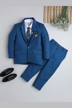 DKGF FASHION Boys Turquoise Blue Regular-Fit 4-Piece Suit