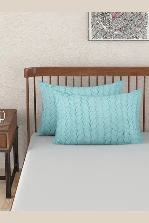 Fabindia Blue 2 Pieces Self Design Cotton Pillow Covers
