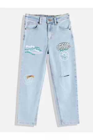 Pepe Jeans Girls Markle Regular Fit High-Rise Slash Knee Printed Stretchable Jeans