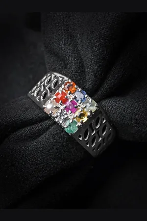 CLARA Men 925 Silver Artificial Stones Studded Finger Ring
