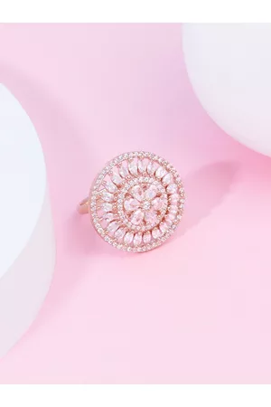 Ami Rose Gold-Plated Cubic Zirconia Studded Finger Ring