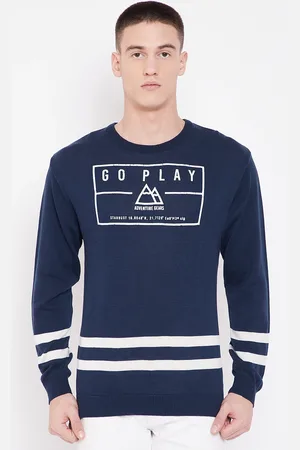 Duke Stardust Men Navy Blue & White Printed Acrylic Sweater