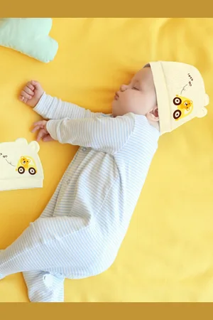 Baby Moo Unisex Kids Yellow & Pink Printed Beanie