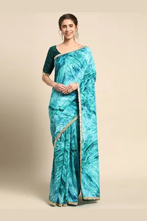 all about you Turquoise Blue & Gold-Toned Tie and Dye Satin Saree