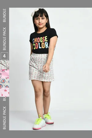 IndiWeaves Girls Pack Of 4 Allover Printed Pure Cotton Mini Skirt
