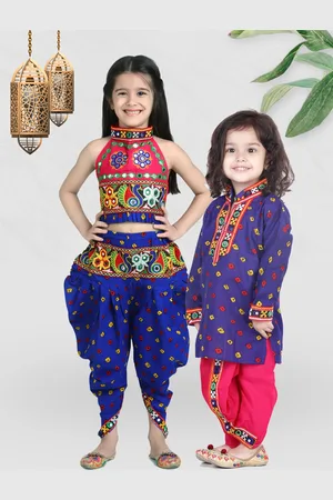 BownBee Boys Blue Bandhani Print Cotton Full Sleeve Kurta with Dhoti Pants