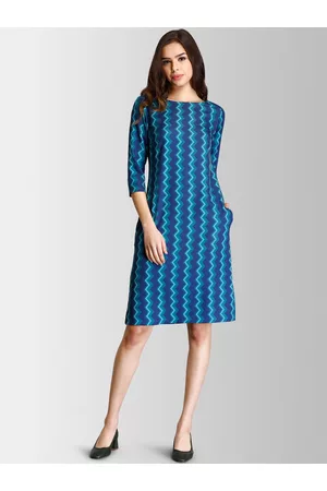 FableStreet Women Blue Printed A-Line Dress