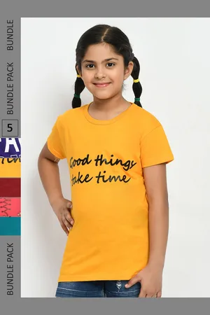 IndiWeaves Girls Pack of 4 Printed Pure Cotton T-shirts
