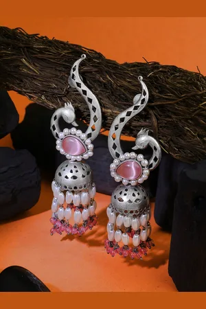 Adwitiya Collection Oxidised Dome Shaped Jhumkas Earrings