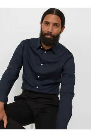 H&M Men Navy Blue Slim Fit Easy-Iron Shirt
