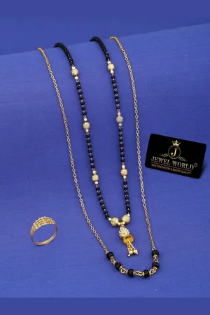 JEWEL WORLD Set Of 3 Gold-Plated CZ-Studded Mangalsutra With Chain & Ring