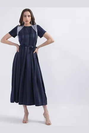 CENTRESTAGE Striped Fit & Flare Midi Dress