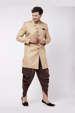 Vastramay Self-Design Mandarin Collar Jute Cotton Slim-Fit Sherwani Set