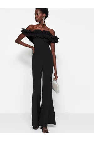 Trendyol Women Off the Shoulder Jumpsuits - Off-Shoulder Ruffles Basic Jumpsuit