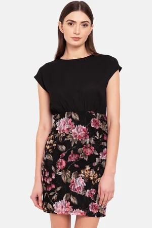 Kazo Women Black & Multicoloured Floral Print Dress