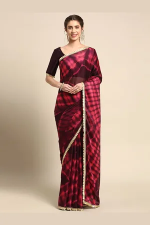 all about you Brown & Red Tie and Dye Satin Saree