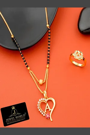 JEWEL WORLD Set Of 2 Gold-Plated Stone Studded & Beaded Mangalsutra With Ring