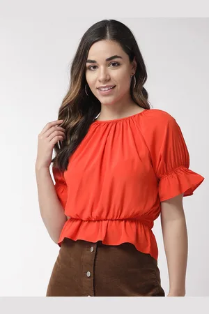 Sera Women Orange Solid Cinched Waist Top