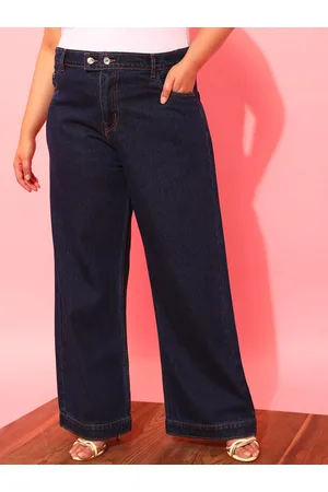 CURVY STREET Women Plus Size Blue Jean Wide Leg Pure Cotton Jeans