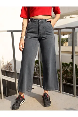 STREET 9 Women Grey Wide Leg High-Rise Pure Cotton Wide leg denim Jeans