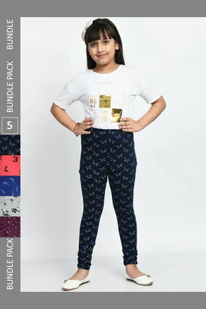 BAESD Girls Pack of 5 Printed Super Soft Pure Cotton Churidar- Length Leggings