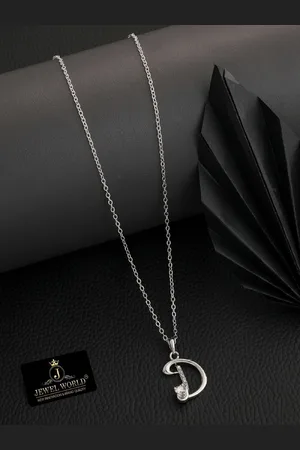 JEWEL WORLD Silver-Plated D Letter Stone Studded Necklace