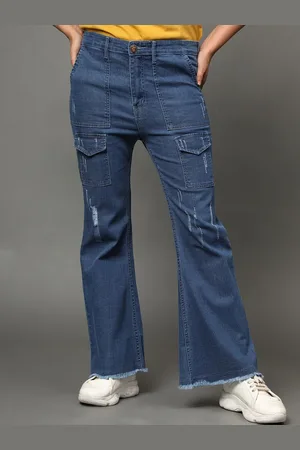 AngelFab Women Jean Bootcut High-Rise Mildly Distressed Jeans