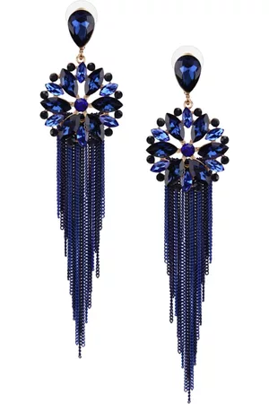 DressBerry Gold Plated Contemporary Stone Studded Tasselled Drop Earrings