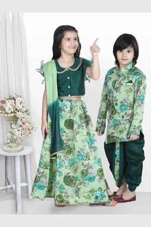 BownBee Boys Green & Blue Printed Sherwani Set