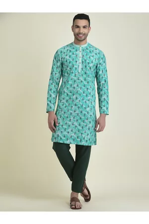 DEYANN Men Ethnic Pyjamas - Men Ethnic Motifs Printed Pure Cotton Kurta with Pyjamas