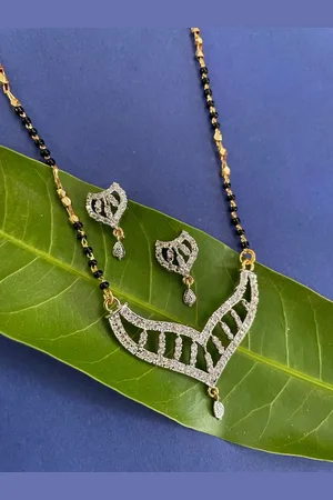 Digital Dress Room Gold Plated American Diamond Long Mangalsutra With Earrings